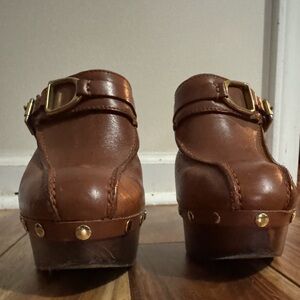 Ralph Lauren Brown Leather Mules with Gold Accents